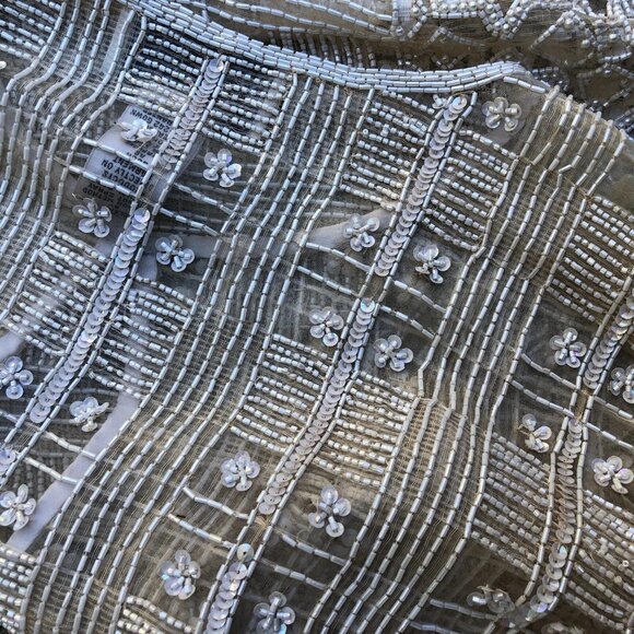 Black Tie Oleg Cassini Beaded Jacket M Women's 100% Silk Beige Sequined Designer - Picture 4 of 9